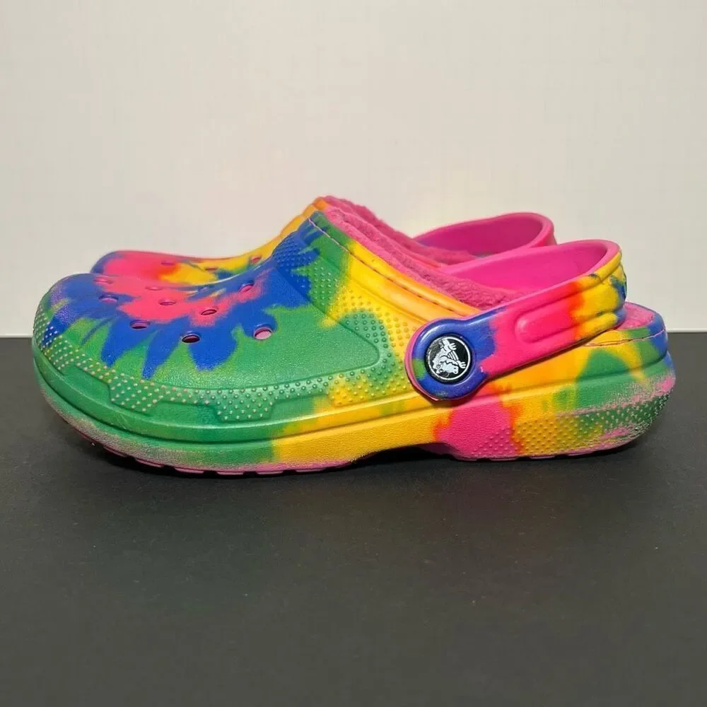 Kids CROCS Classic Tie Dye Faux Fur Lined Clogs / Size 2
